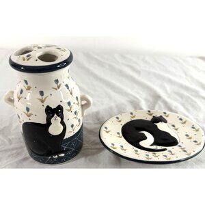 Vintage Warren Kimble Ceramic Cat Toothbrush Holder & Soap Dish Set